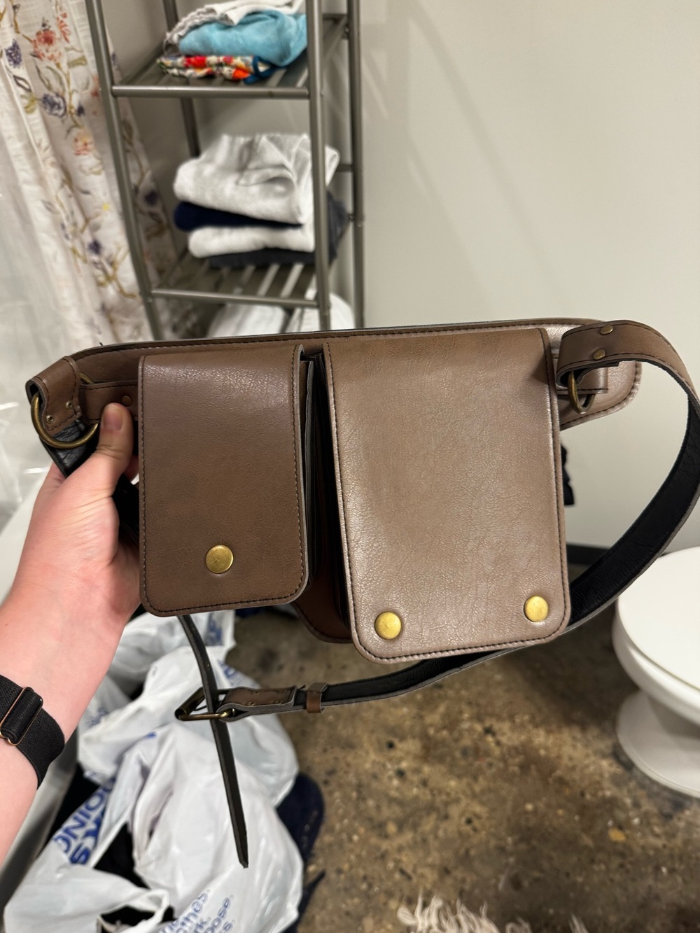 Vintage Style Brown Faux Leather Multi-Pocket Utility Belt Fanny Pack Festival